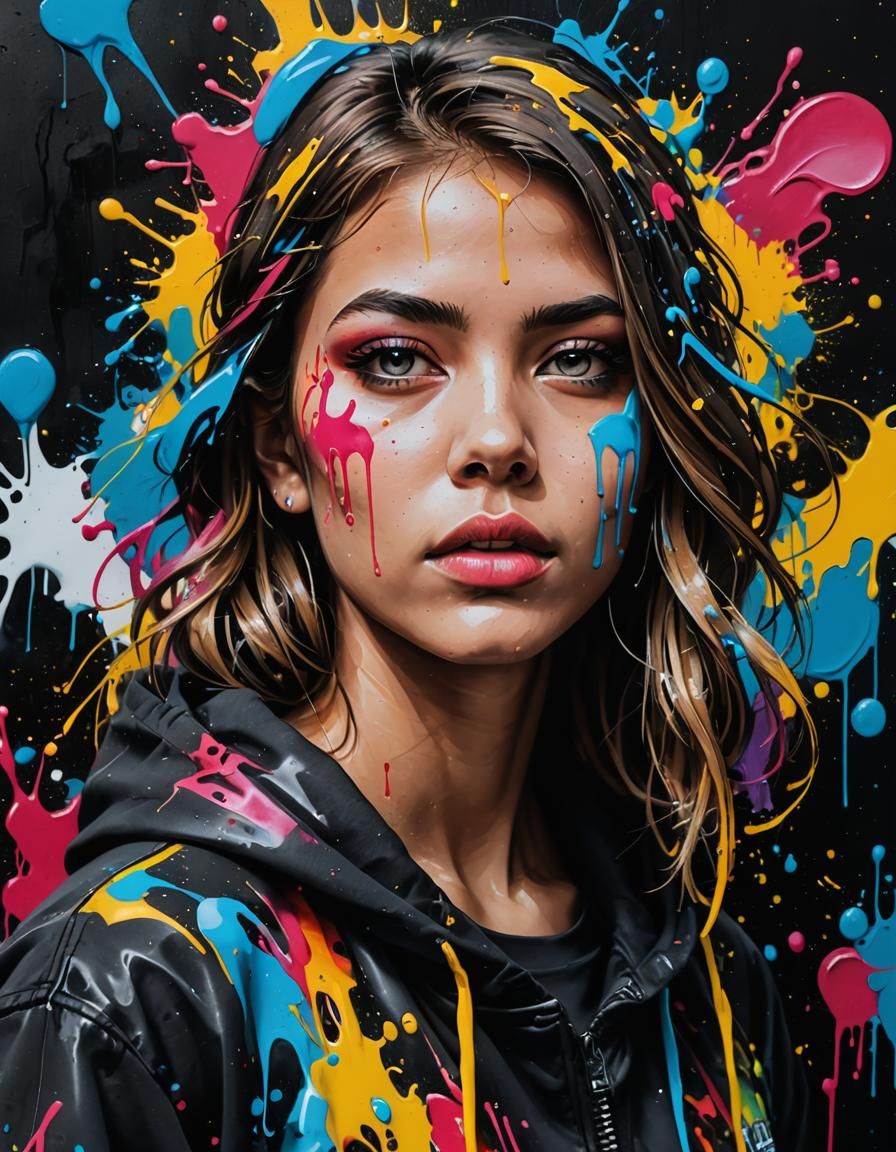 Polychromatic Street Art Portrait in Graffiti Style