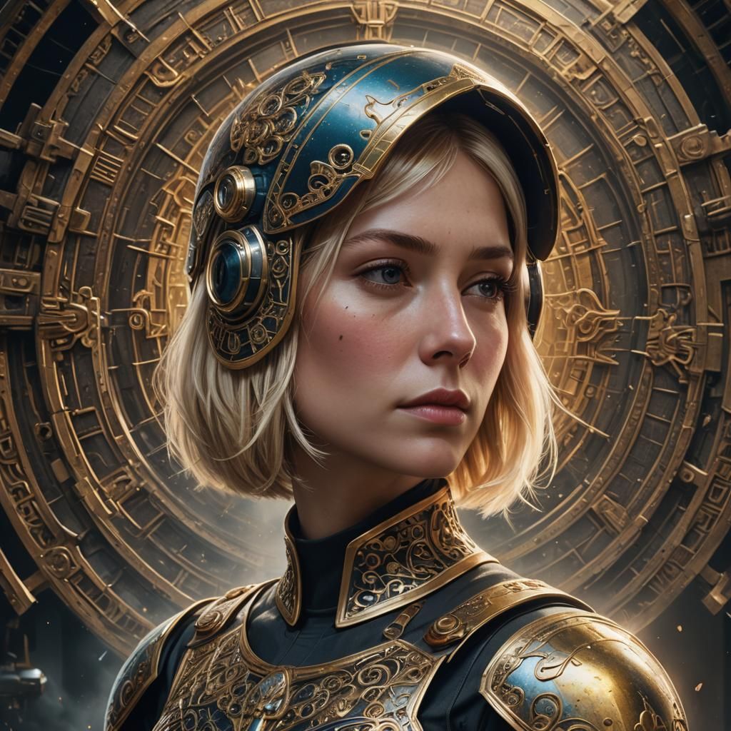 Woman with Gladiator Helmet: Hyperrealistic Digital Portrait