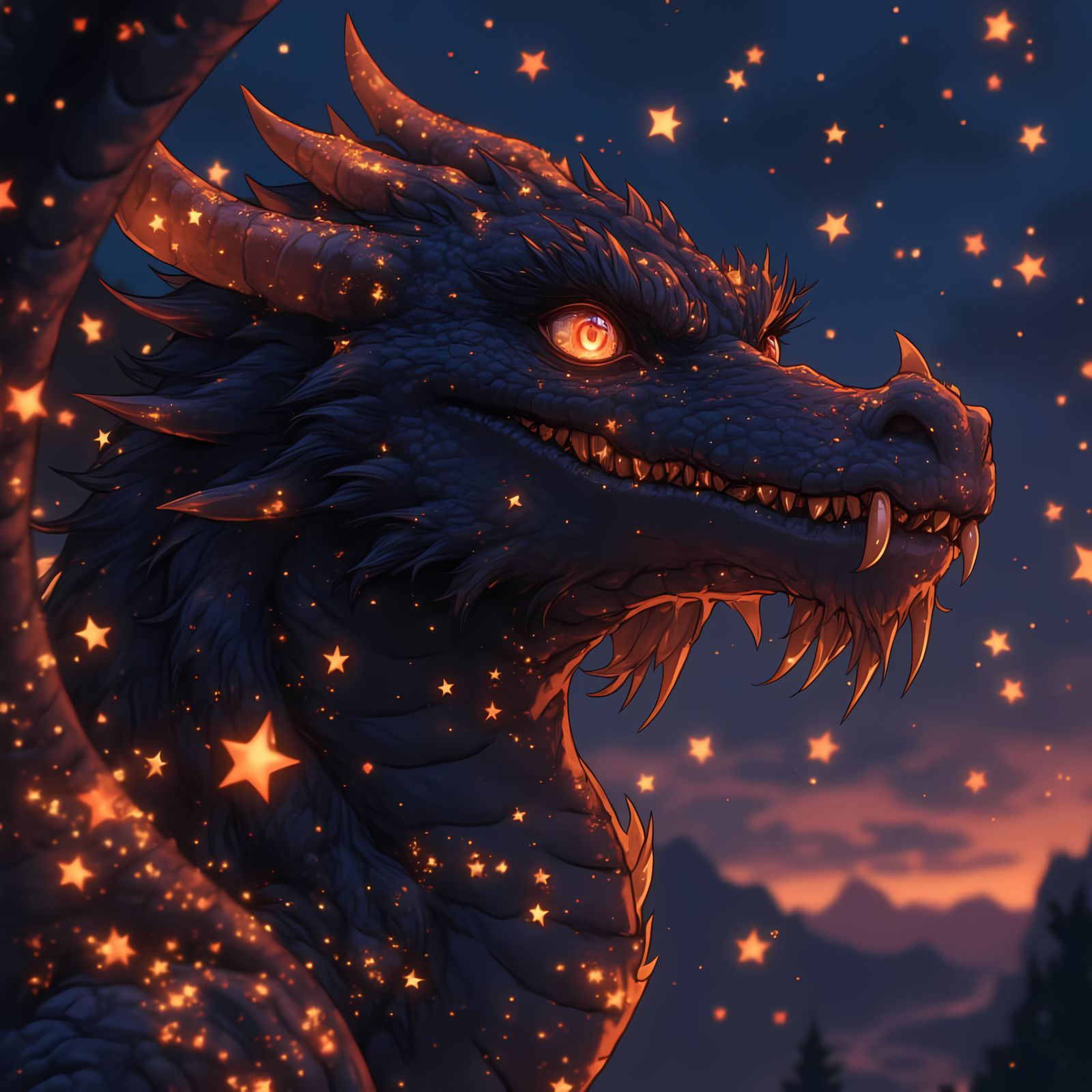Luminescent Anime Dragon Filled with Stars