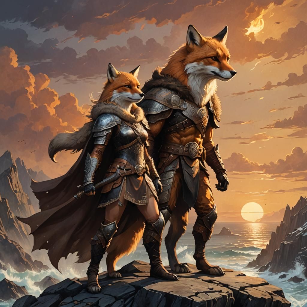Viking Fox Warrior on Cliff in Fantasy Illustration