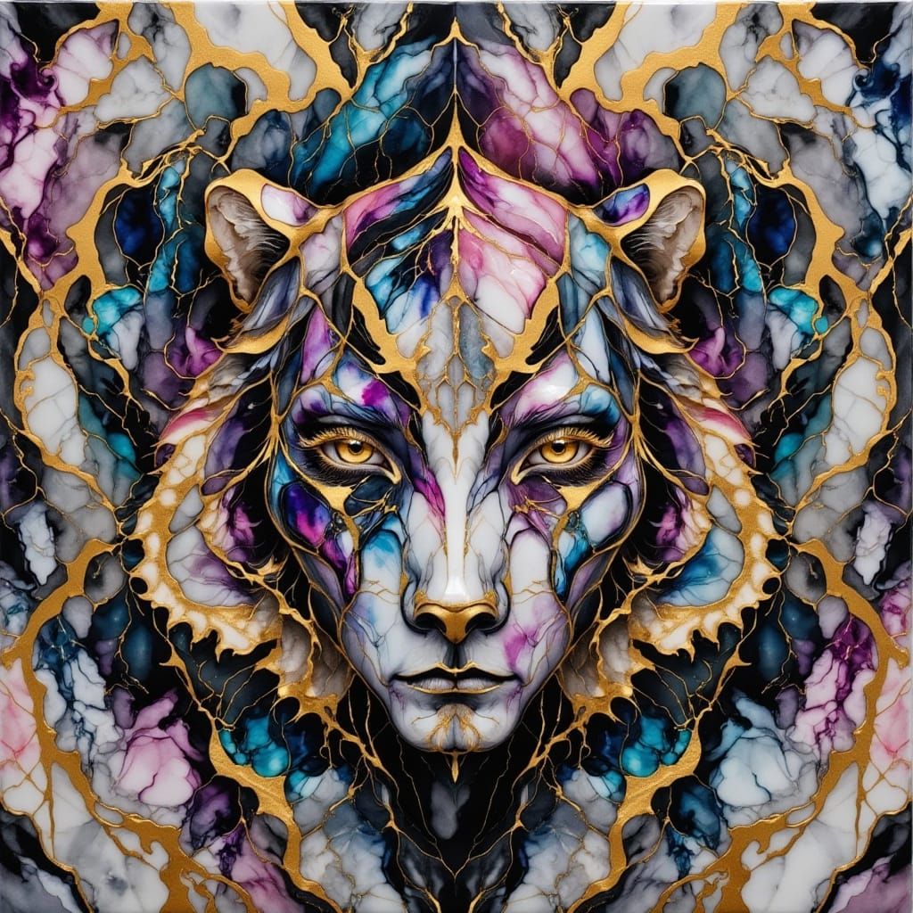 Ethereal Tiger in Shimmering Marble and Gold