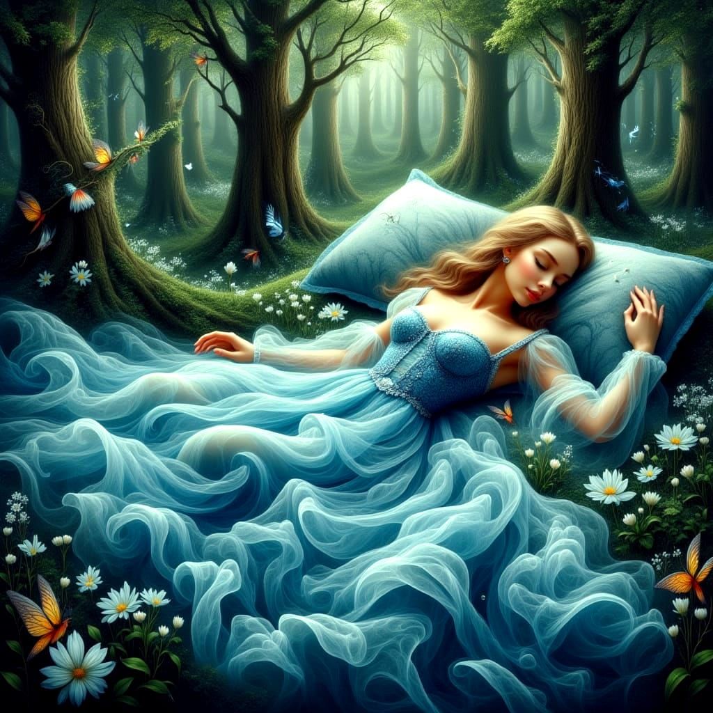 Ethereal Sleeping Beauty in Dreamlike Pose