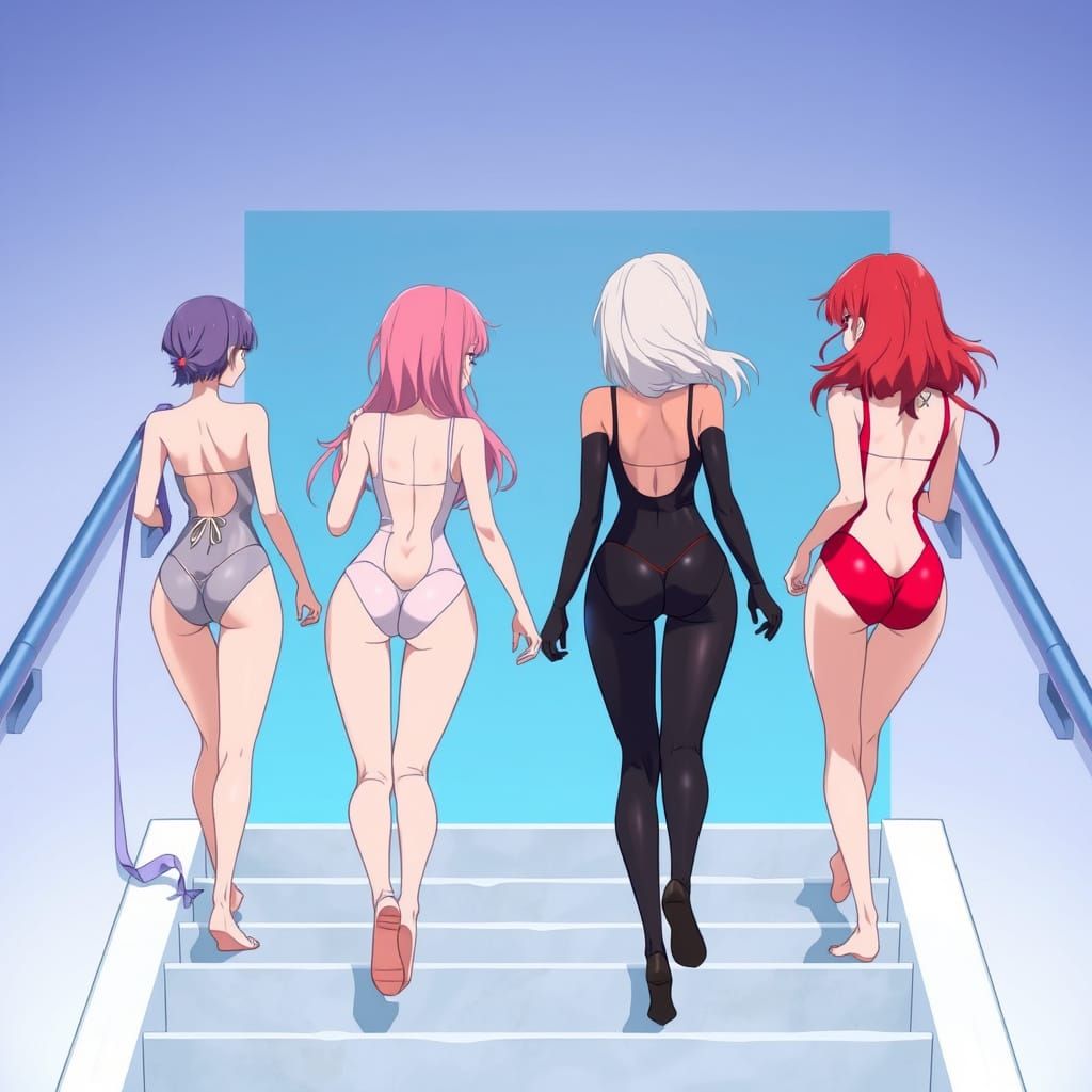 Anime Girls in Translucent Swimsuits, Shinkai-Inspired