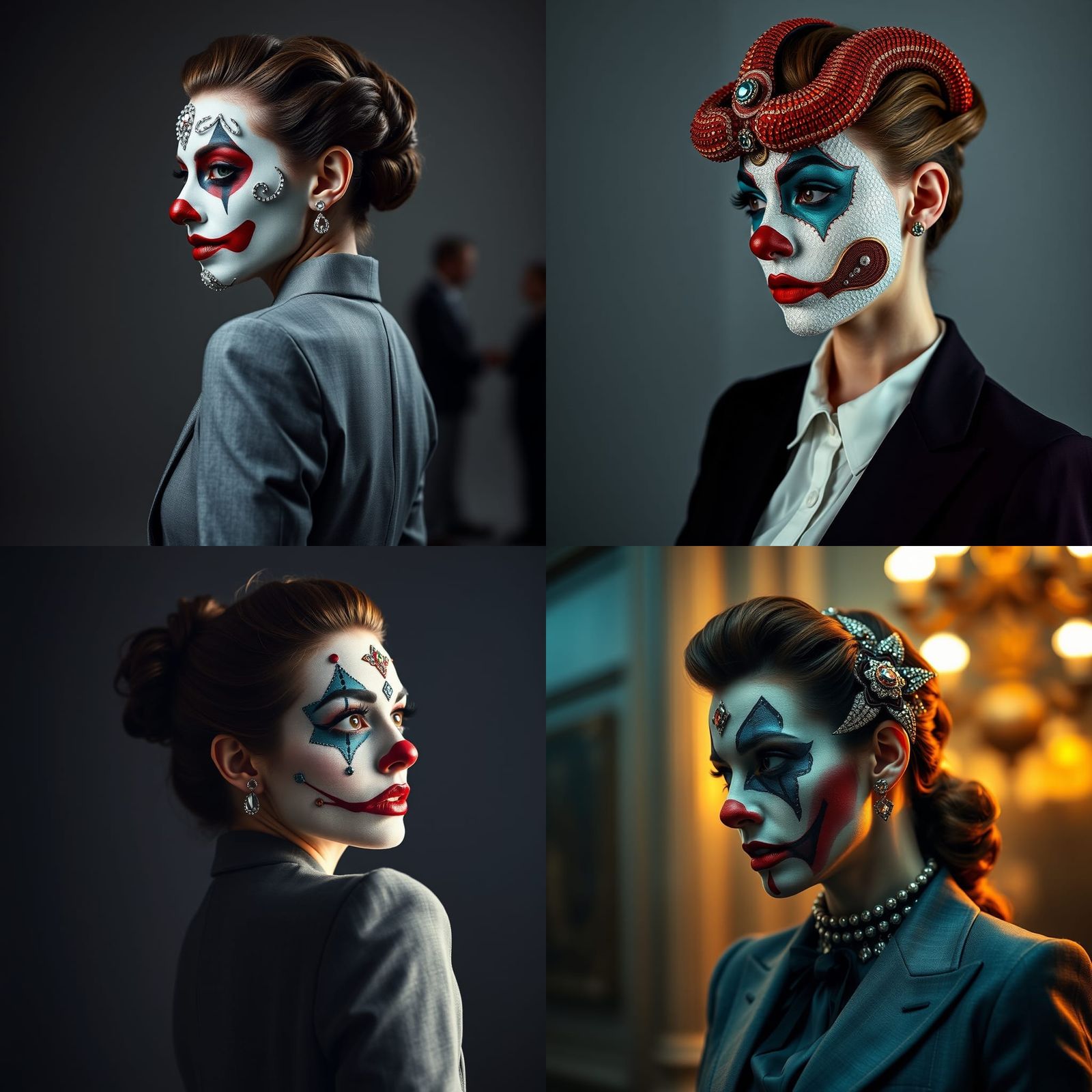 Anne Hathaway as a Dazzling Clown in a Cinematic Portrait