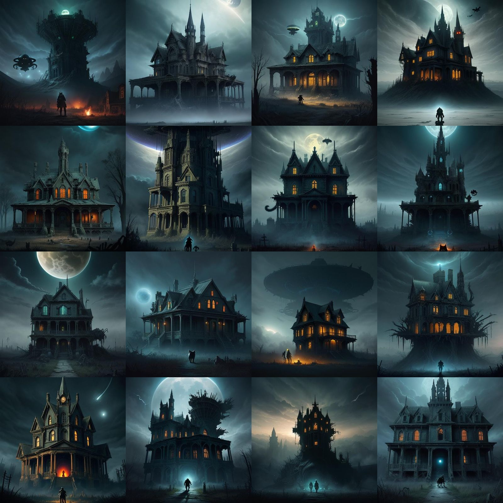 Haunted House with Demon Cat and Crashed UFO