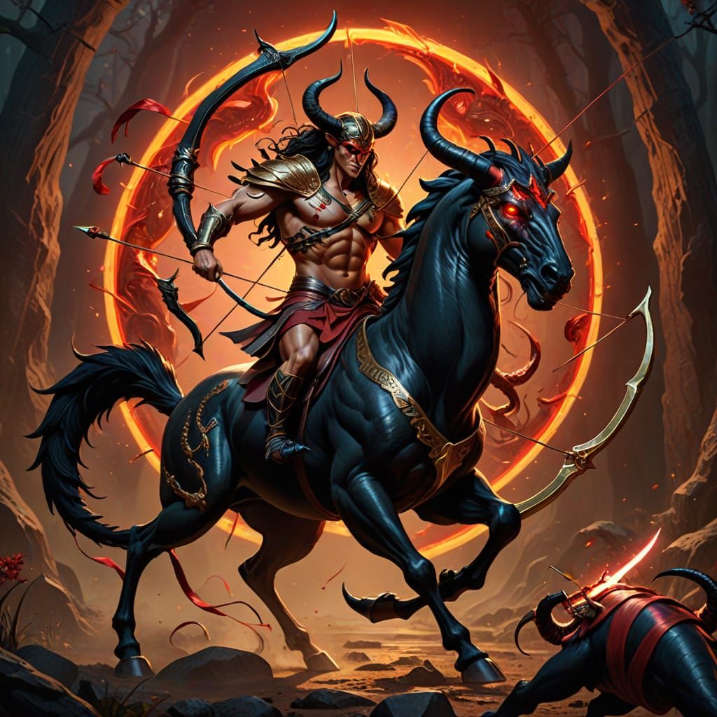 Sagittarius Centaur vs Giant Scorpion: Mythological 3D Rende...