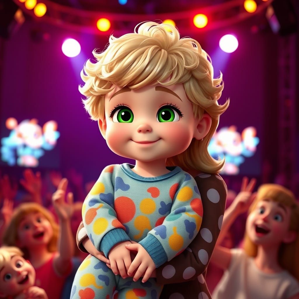 Charming Swedish Boy in Rainbow T. Rex PJs, Set in Vibrant C...