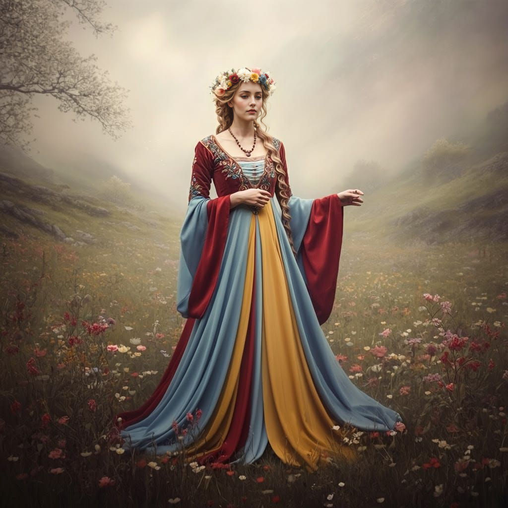 Ethereal Georgian Flower Goddess in Ancient Toga Gown