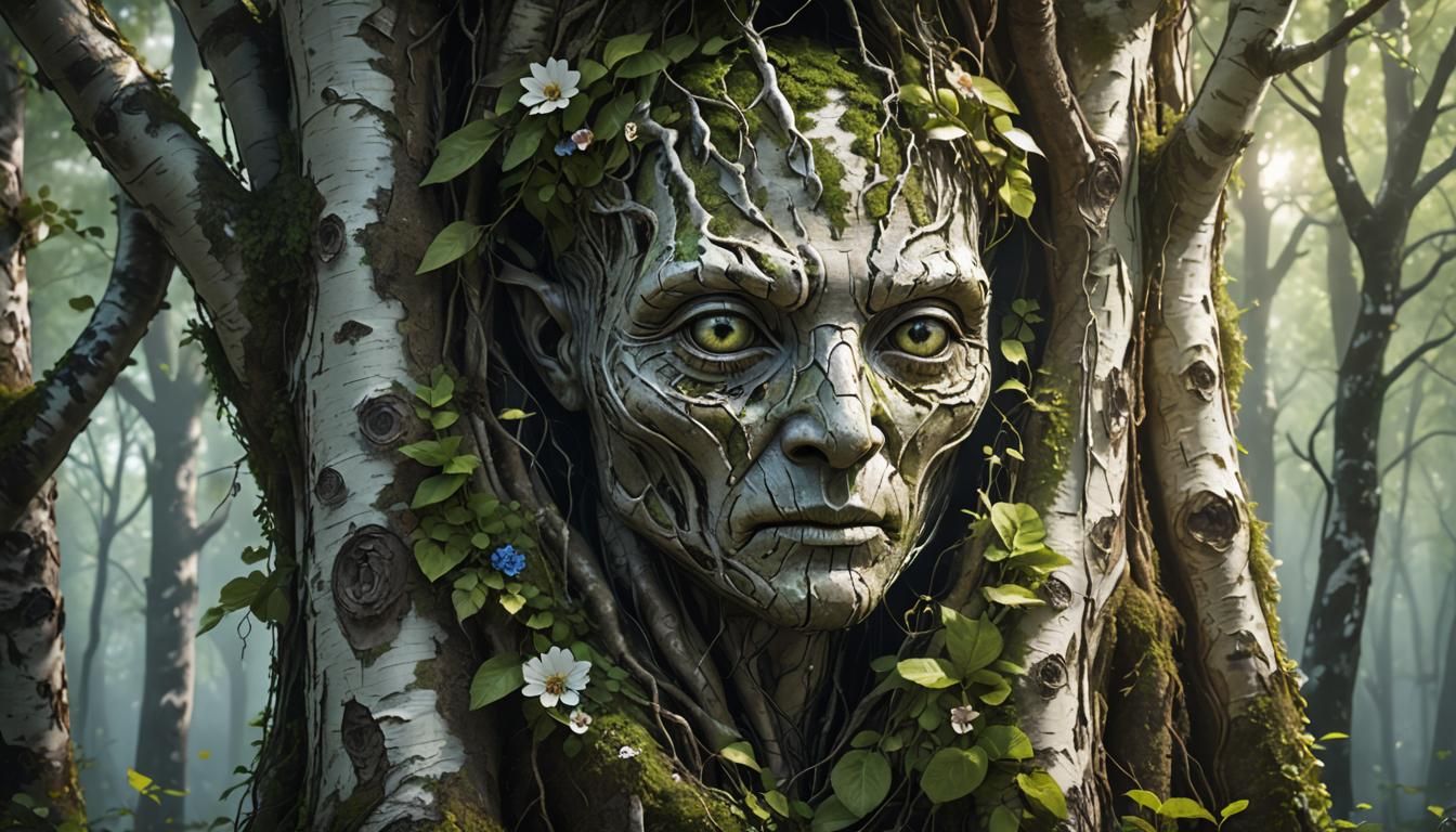 Enchanted Birch Tree Forest Spirit in Digital Art