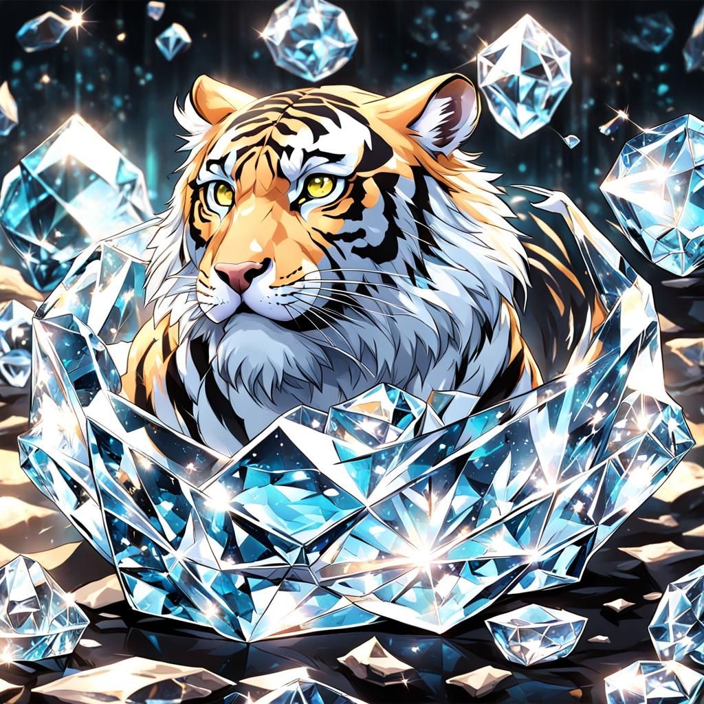 Anime Tiger Encased in Crystalline Art
