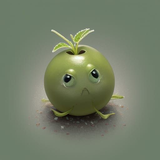 Mint Green Pea Pod Creature with Glowing Blossom