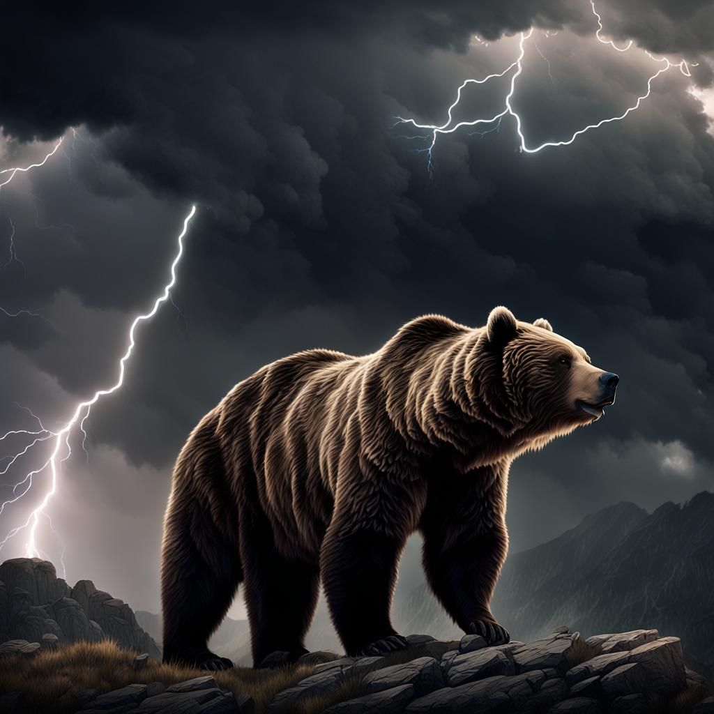 Grizzly Bear in Storm: Cinematic Wilderness Scene