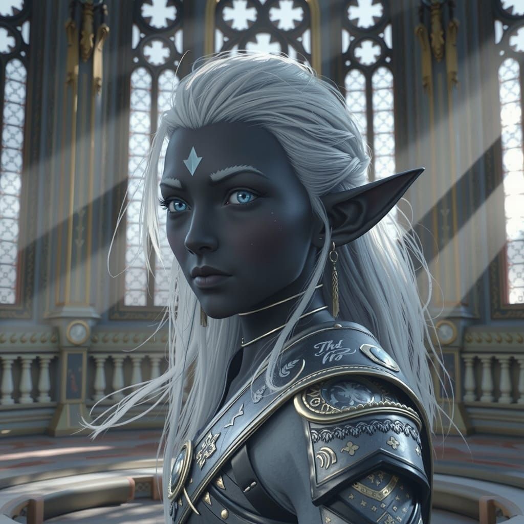 Heroic Dark Elf with Electric Blue Eyes: Cinematic Film Stil...