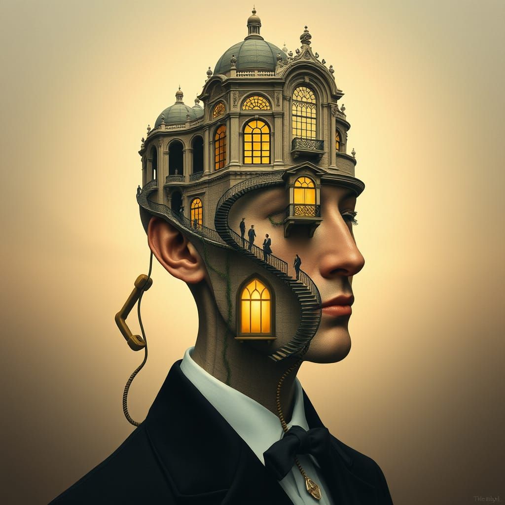 Surreal Architectural Portrait with Hidden Phone Details