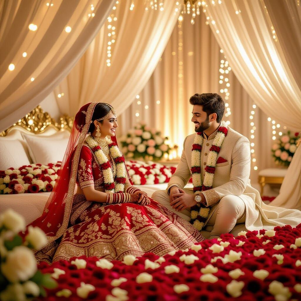 Bride and Groom in Opulent, Dreamy Raja Ravi Varma Style