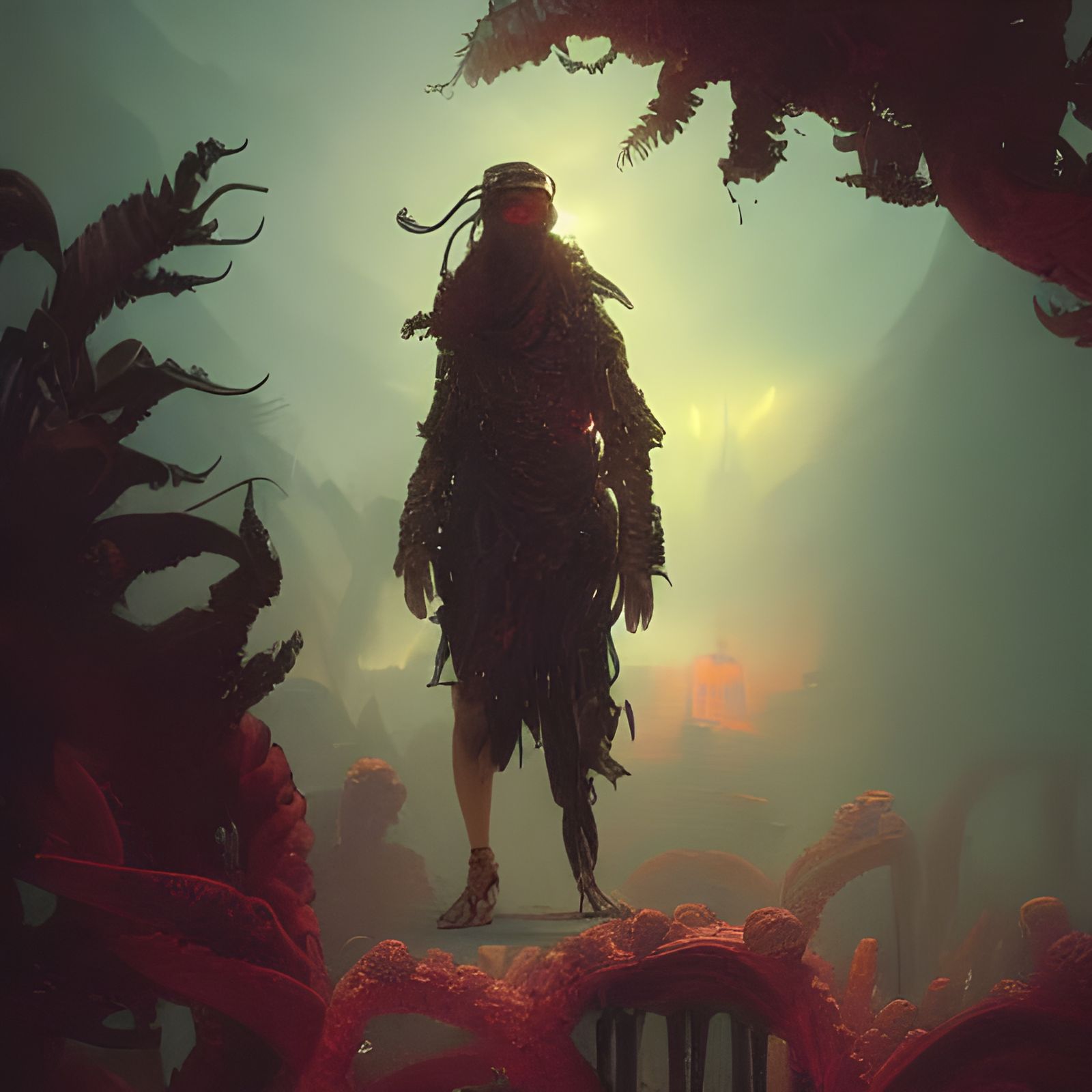 Wandering Hero in a Synthwave Desert