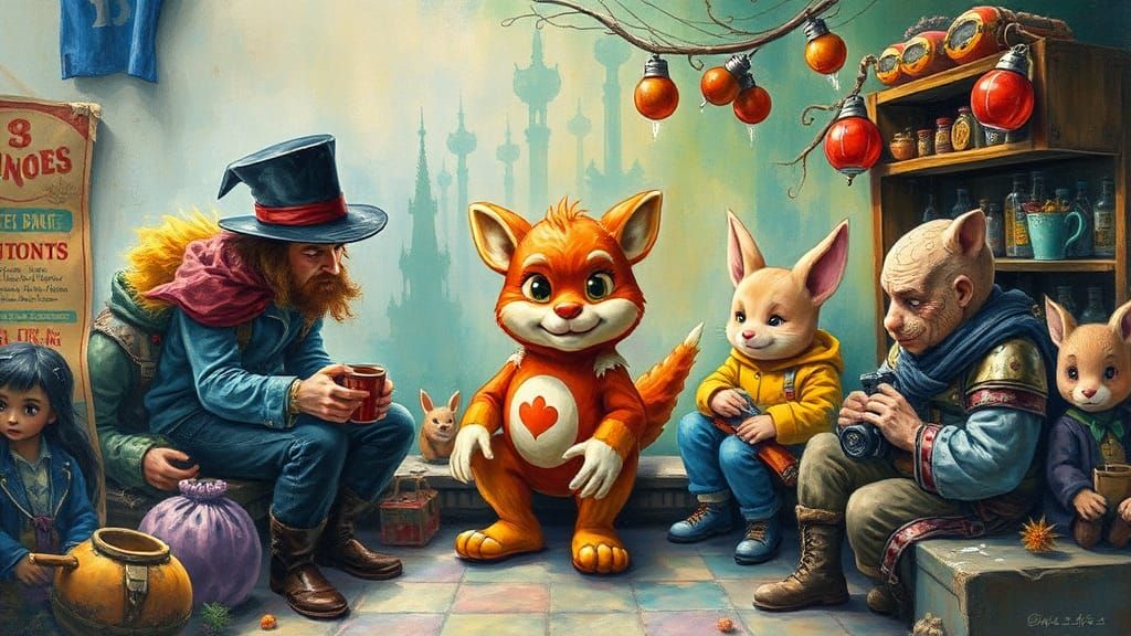 Gouache Painting with Retro Game Heavy Metal Theme