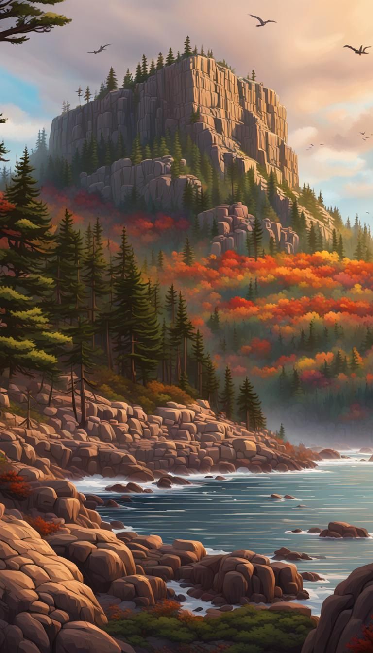 Acadia National Park Vintage Illustration Poster