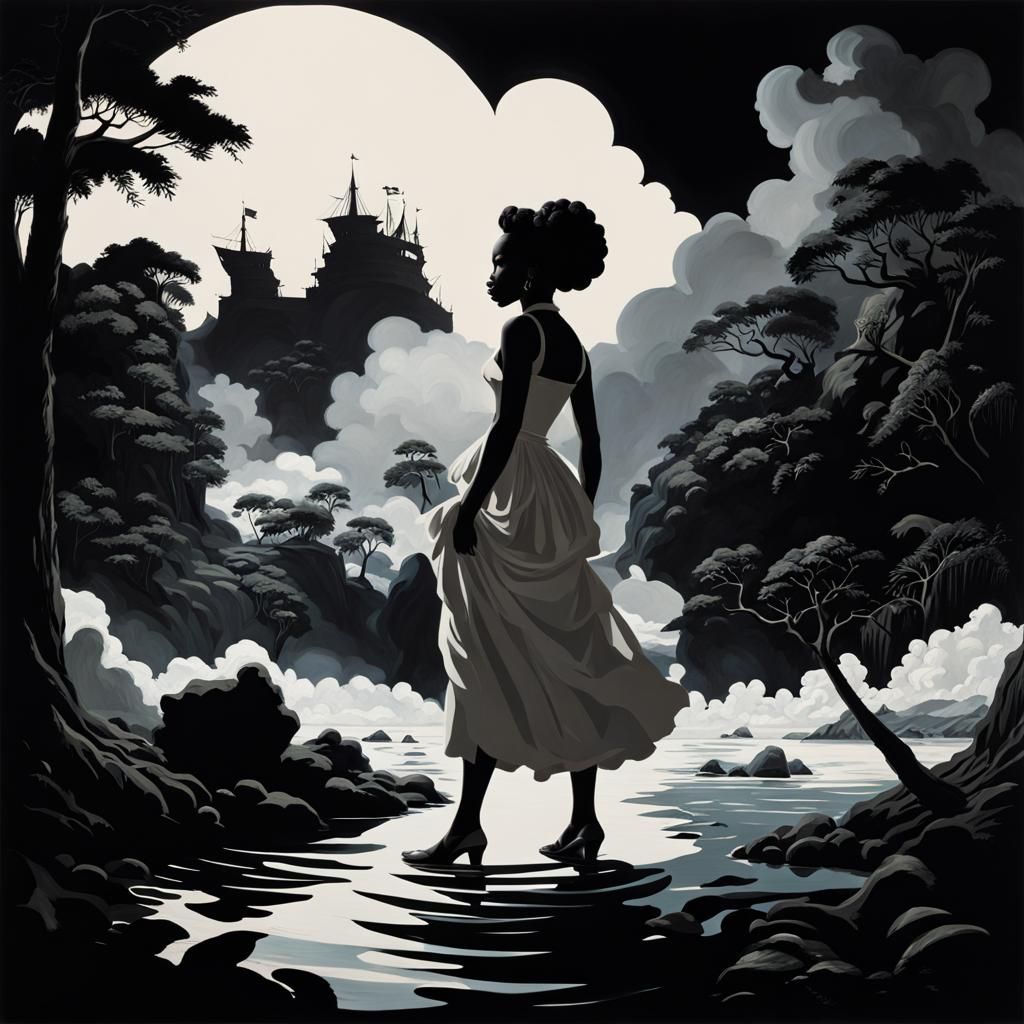 Dramatic Silhouette Art in Maximalist Style