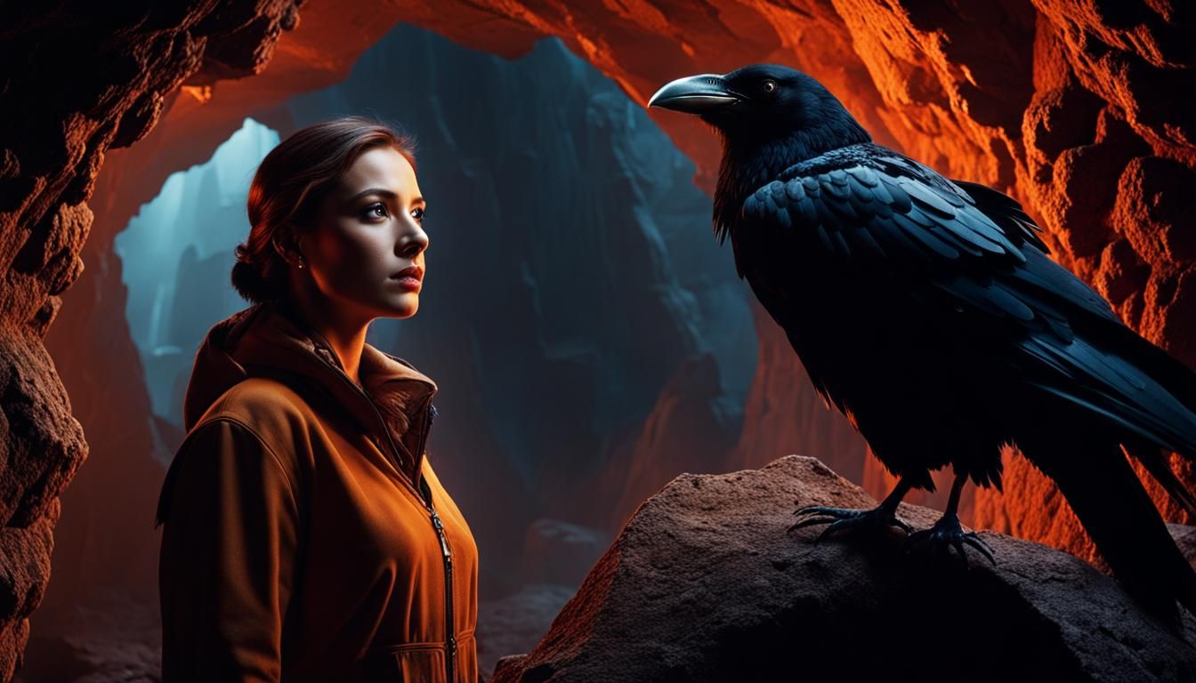 Woman and Crow in Cavern: Matte Painting
