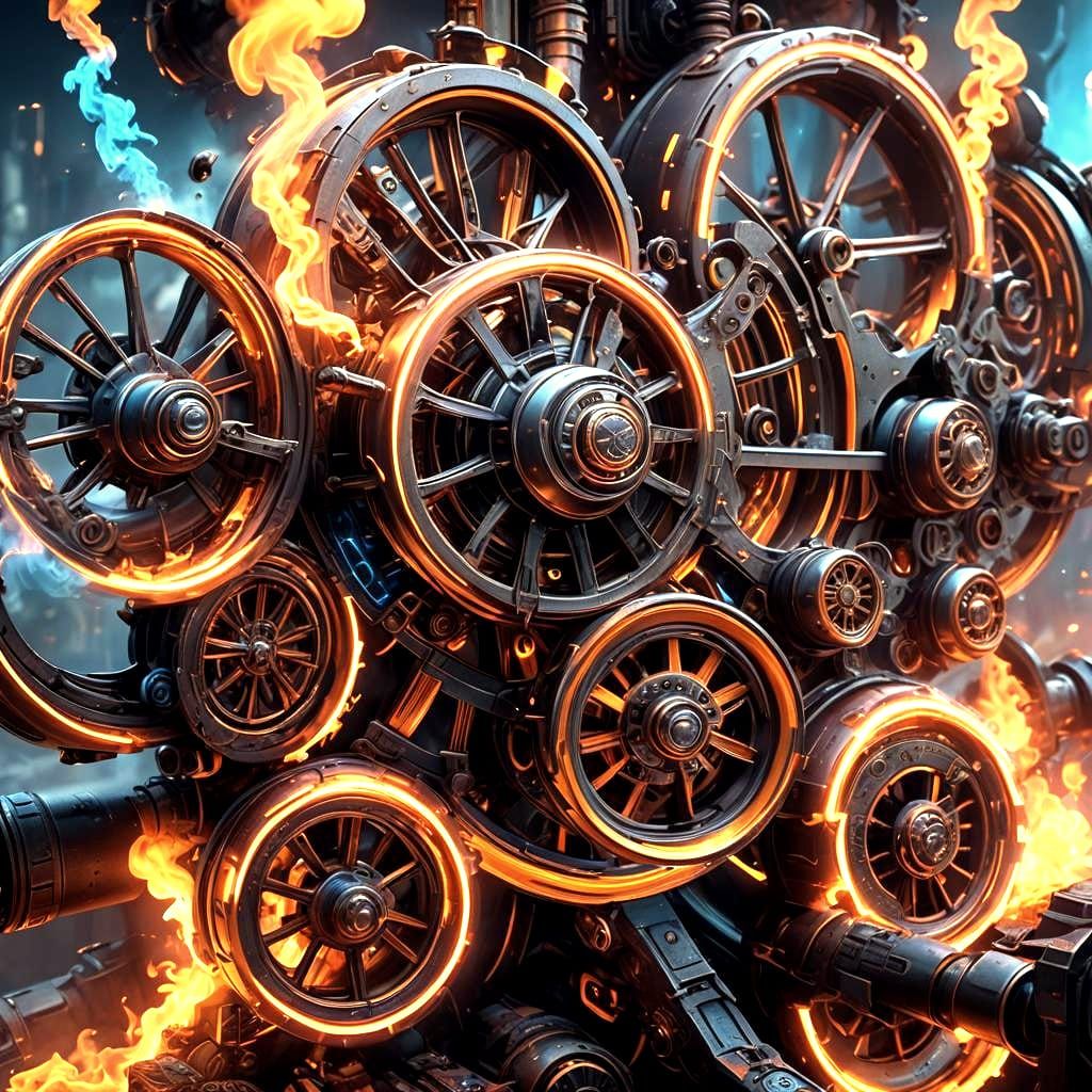 Smoking Wheels Computer Disassembly: Detailed Digital Art