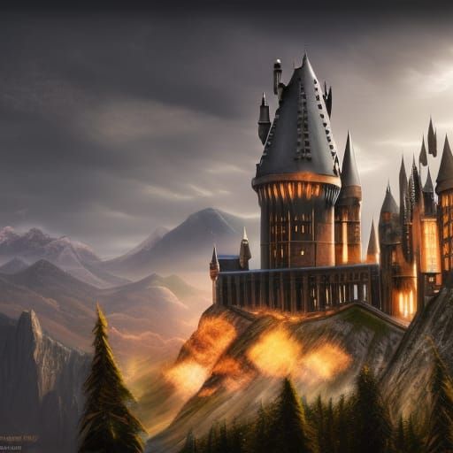 Detailed Matte Painting of Hogwarts Castle