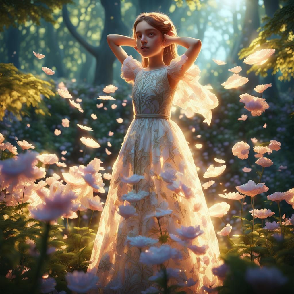 Girl in Lush Garden, Unreal Engine 5 Render