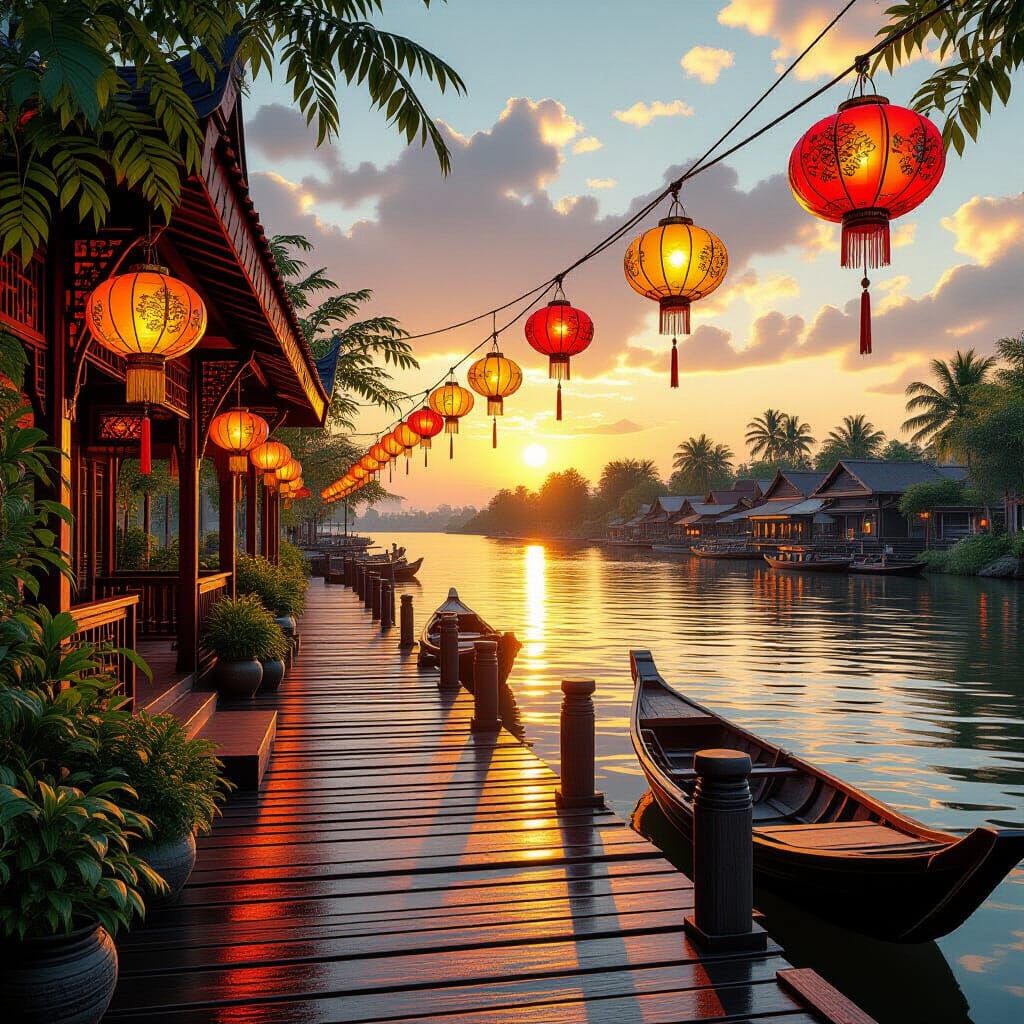 Mystical Mekong Dock in Golden Light