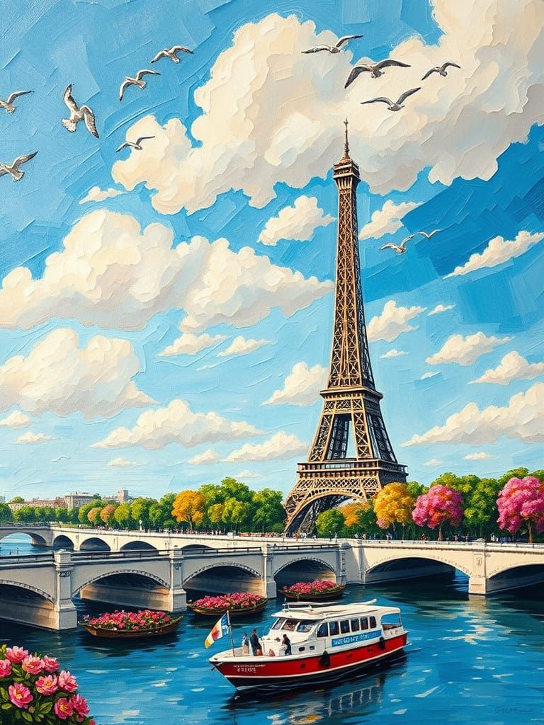 Eiffel Tower in Paris: Neo-Impressionist Oil Painting