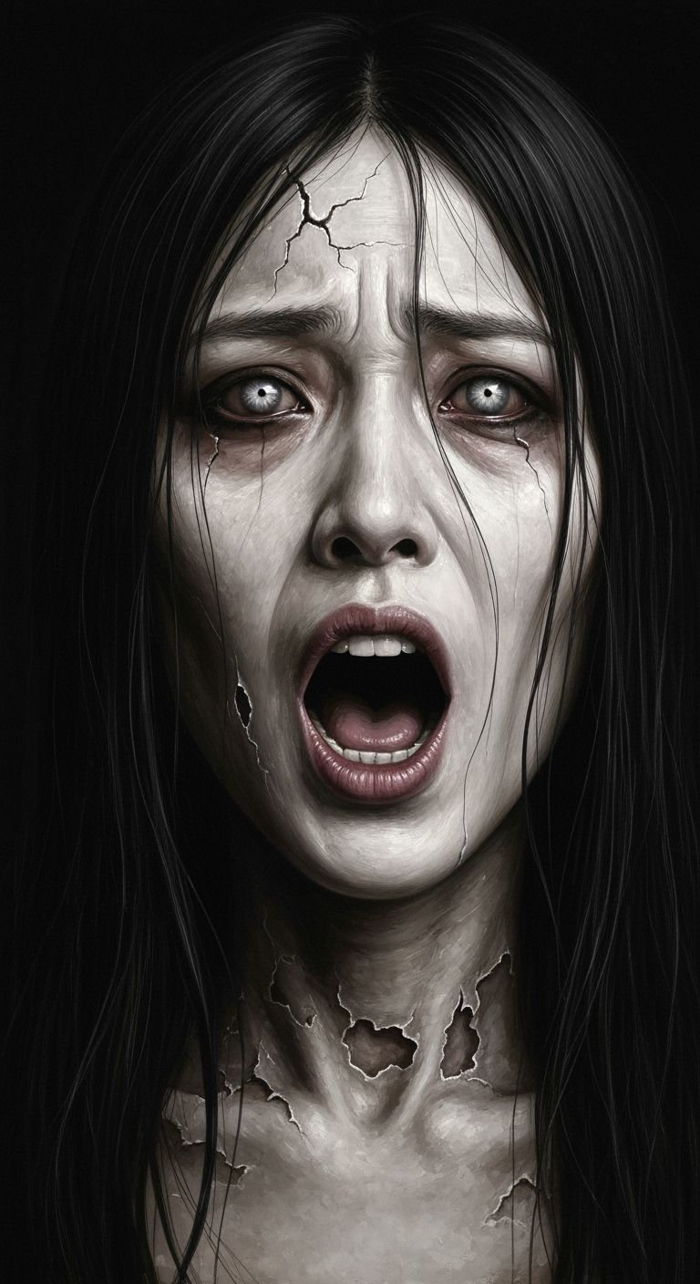 Gothic Horror Portrait of a Screaming Asian Ghost