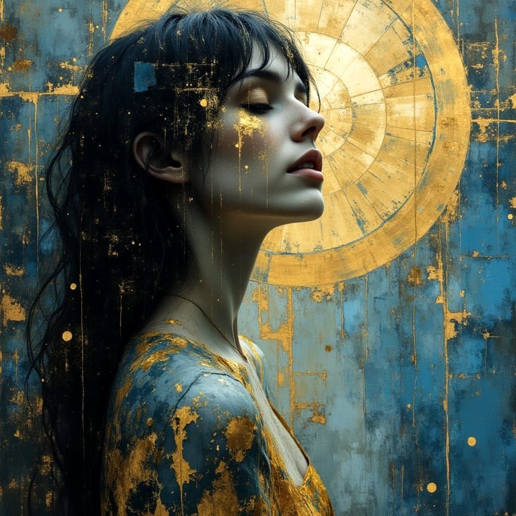 Portrait with Stormy Colors and Golden Accents