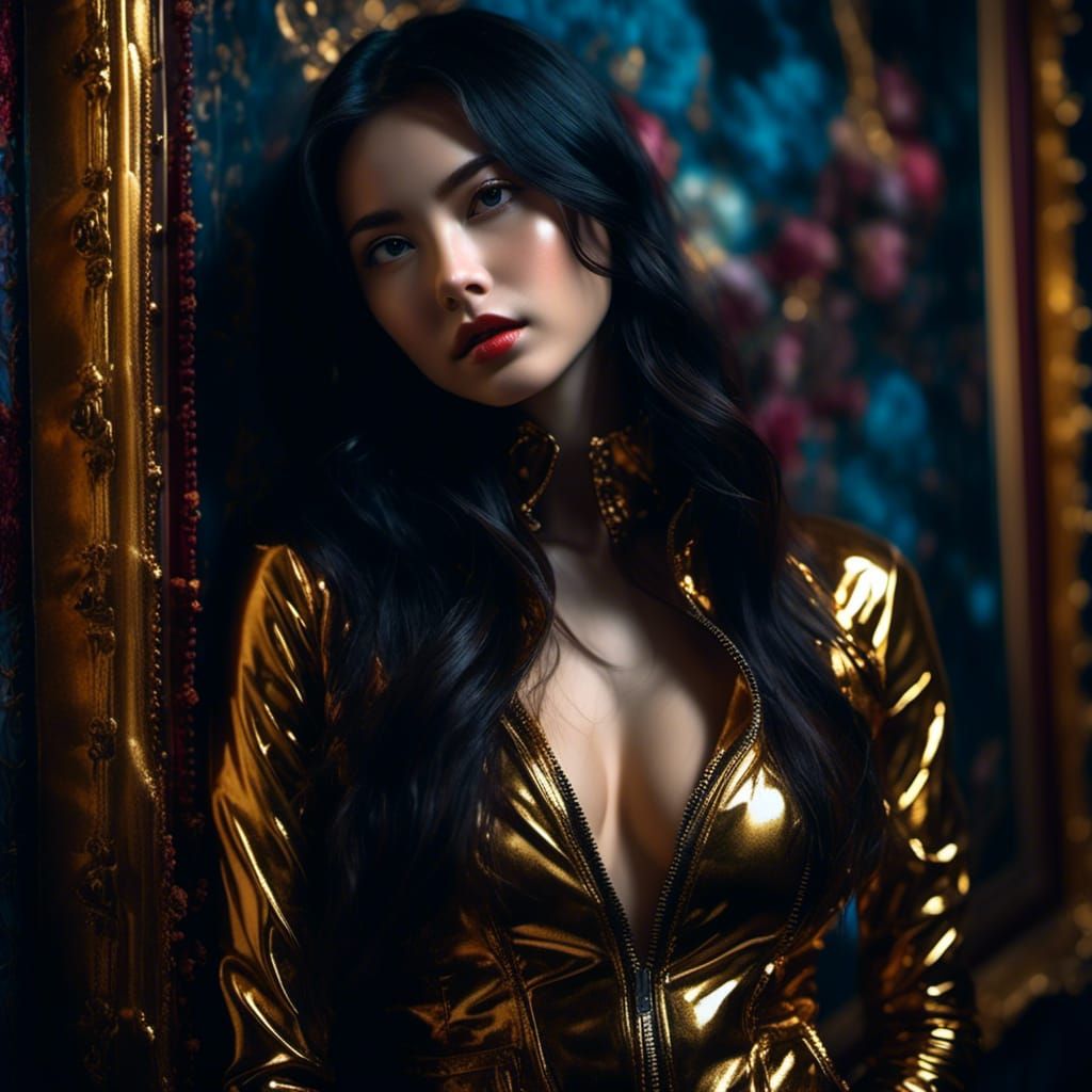 Gothic Portrait of French Woman in Latex Jacket