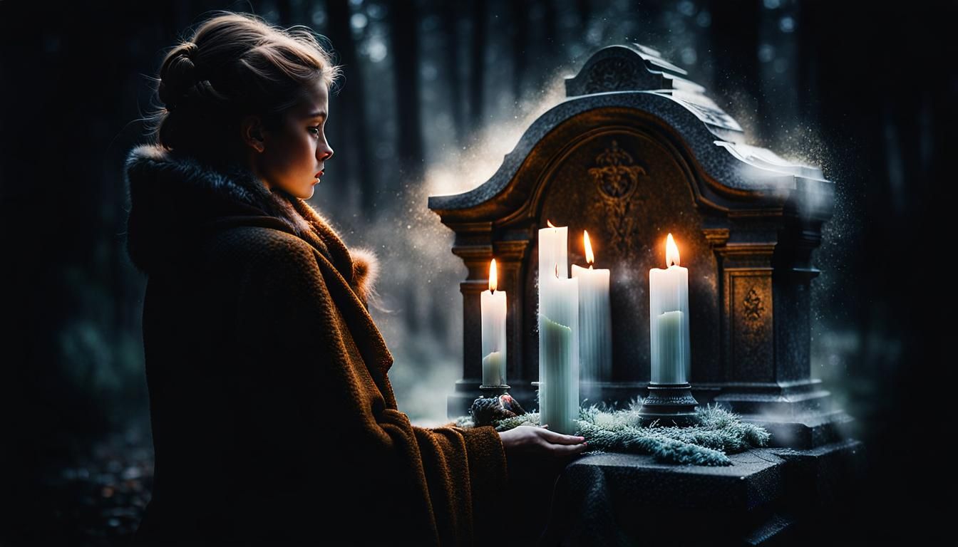Candles by Tombstone in Dreamy Cinematic Lighting