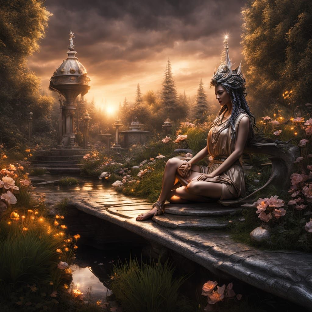 Enchanted Pixie Goddess in Vibrant Floral Paradise