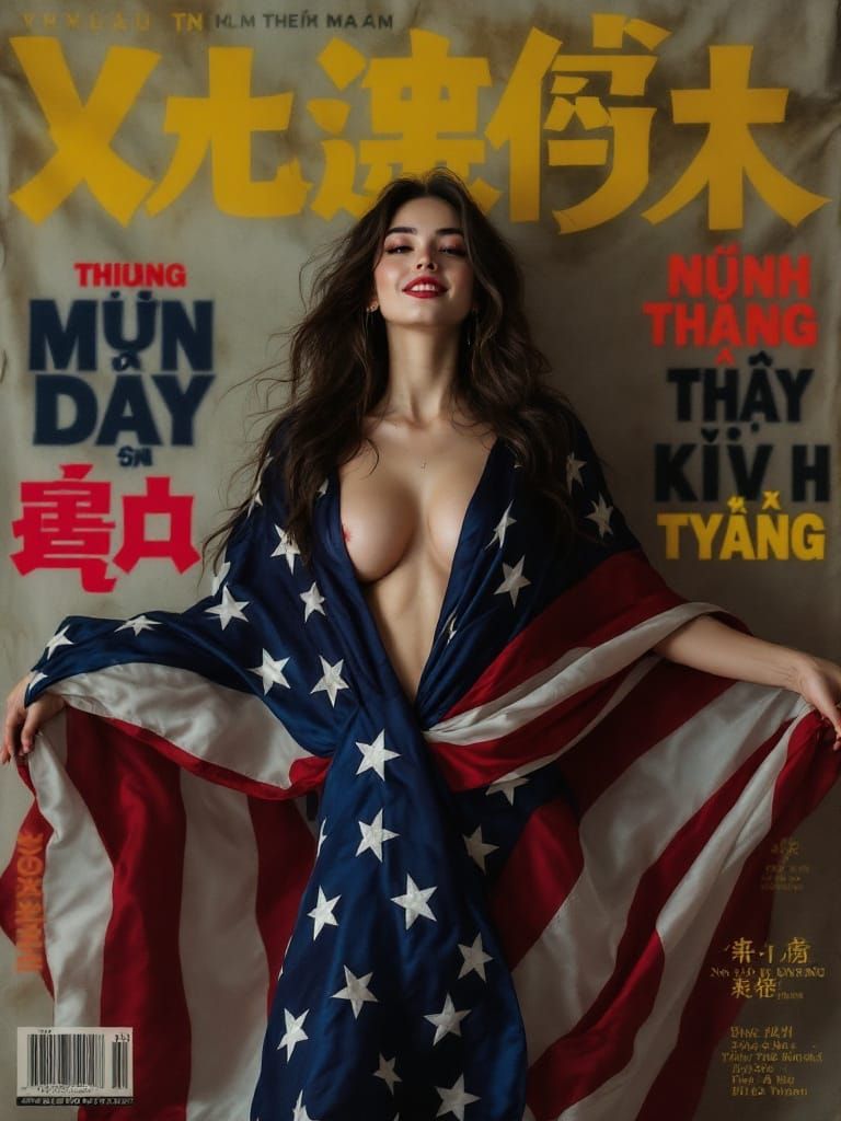 Provocative Young Woman in American Flag Fashion Shoot