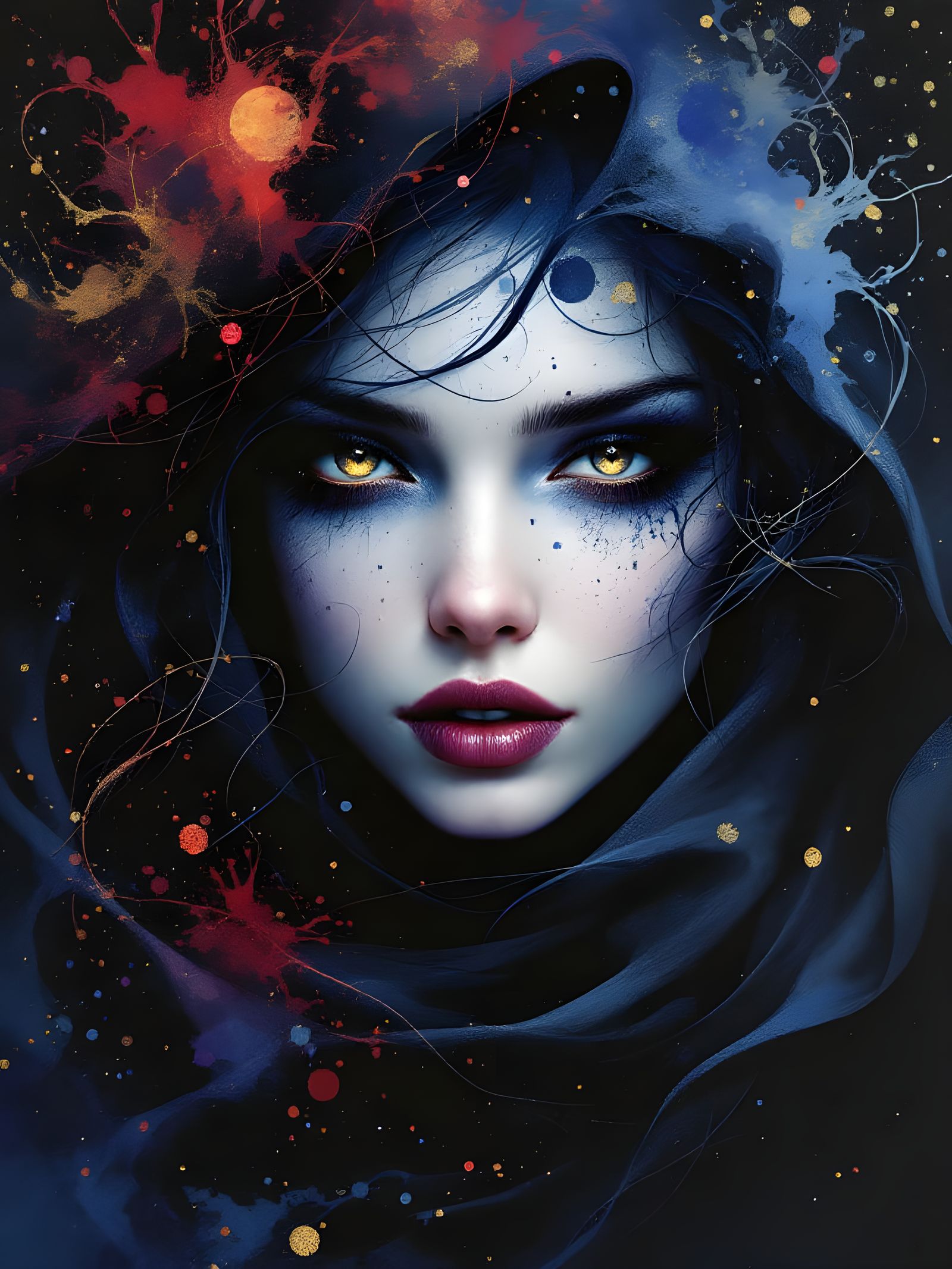 Mystical Ink Splatter Portrait of a Woman