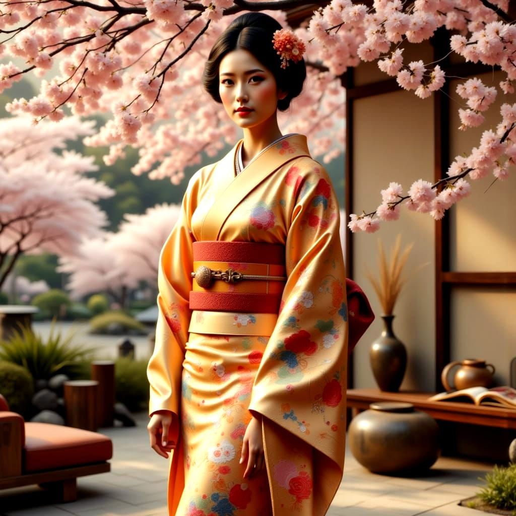 Beautiful geisha with black hair.