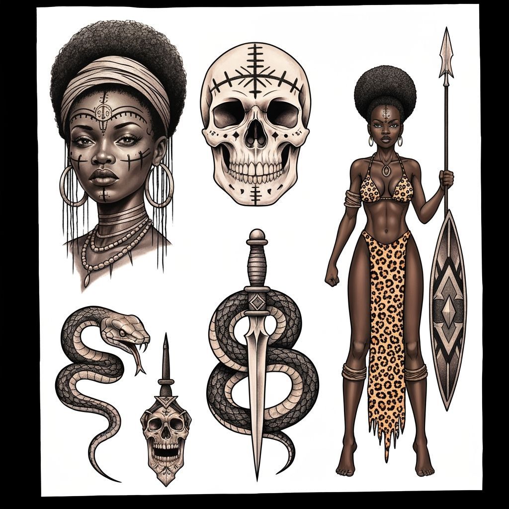 Voodoo Tattoo Flash Sheet in Dark Fantasy Style