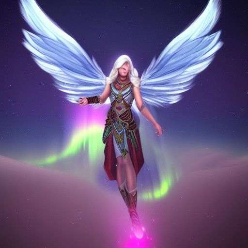 Fantasy Angel Warriors Fly Through Northern Lights