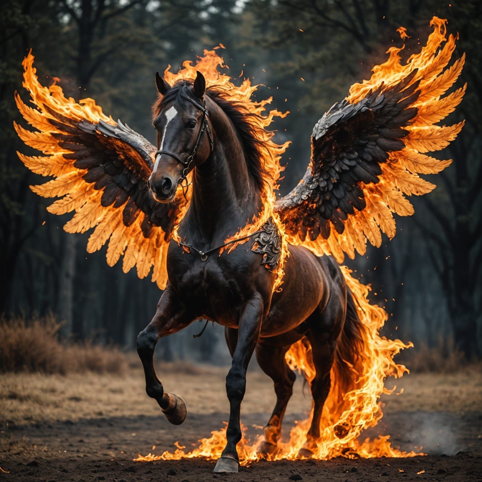 Horse Soars with Wings of Fire