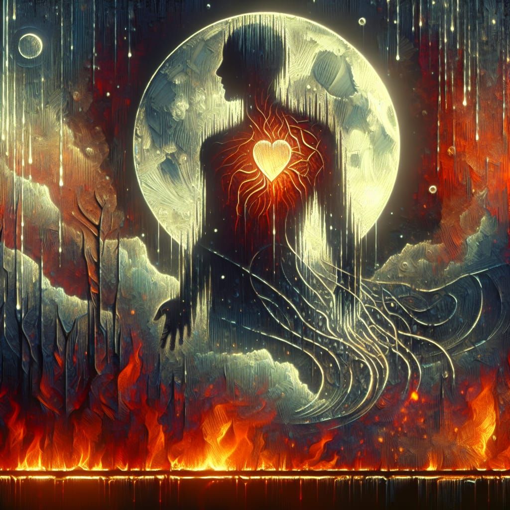 Abstract Shadow Figure in Dreamlike Moonlit Scene