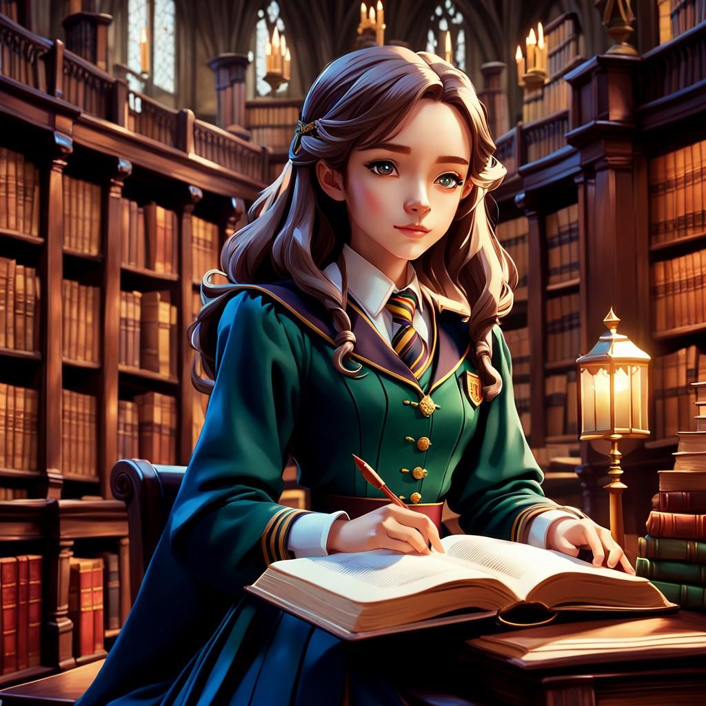 Hogwarts Student in Library: Anime Concept Art