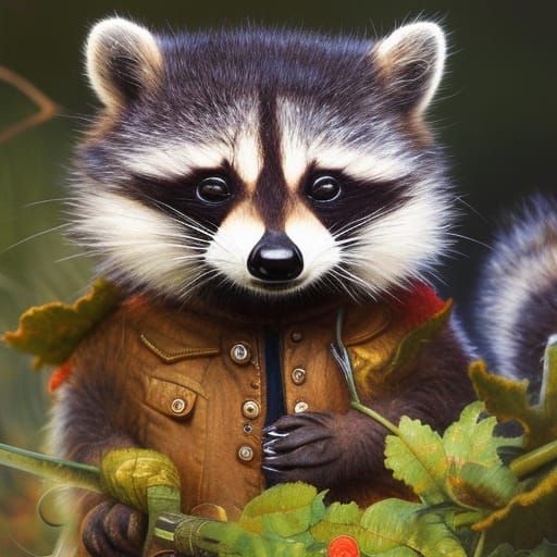 Cute Raccoon Portrait in Children's Book Style