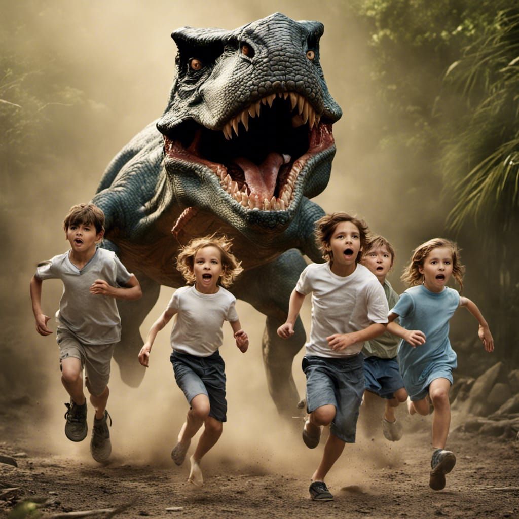 Family Dinosaur Photo in Professional Portrait Style