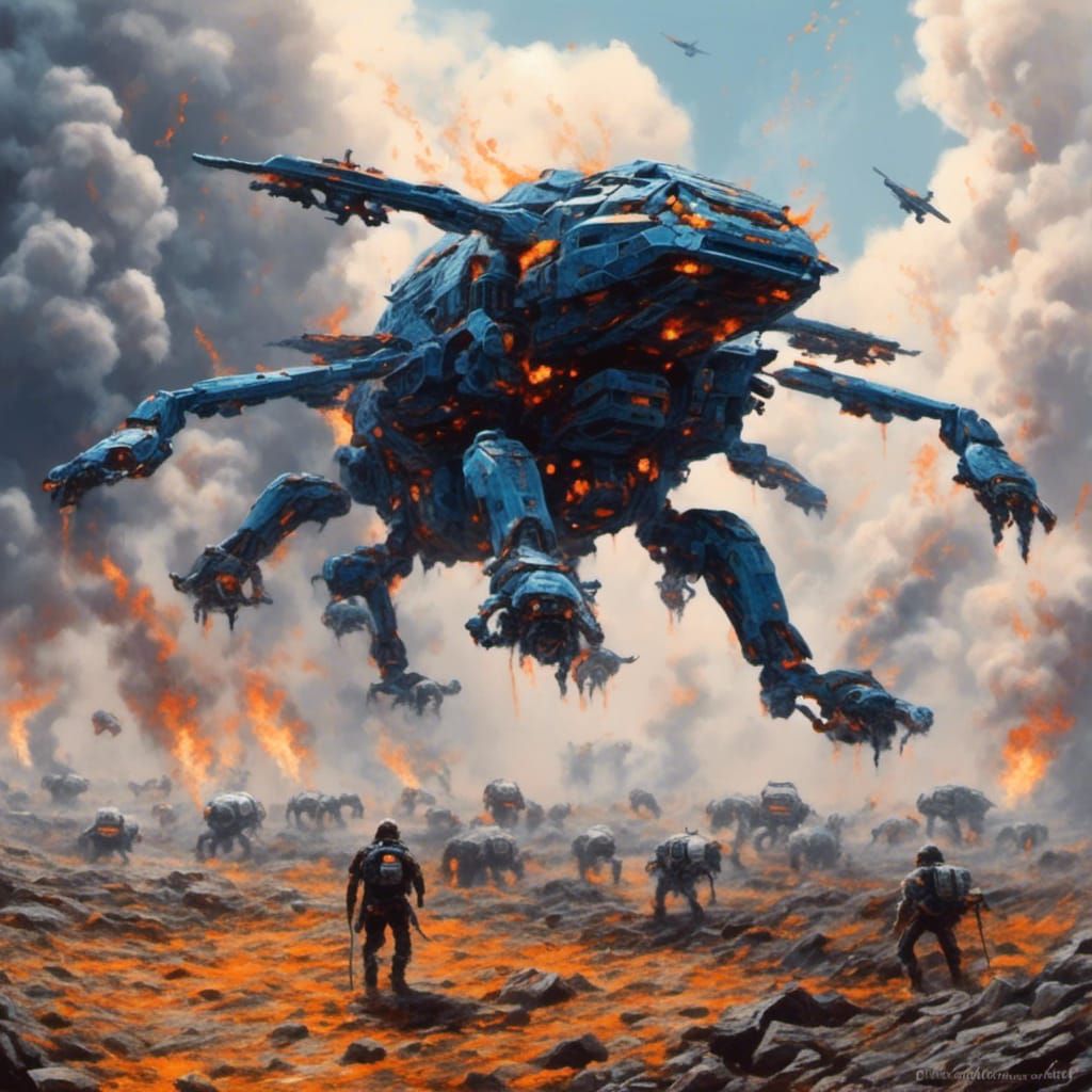 Futuristic Battle Drone in Desolate Landscape
