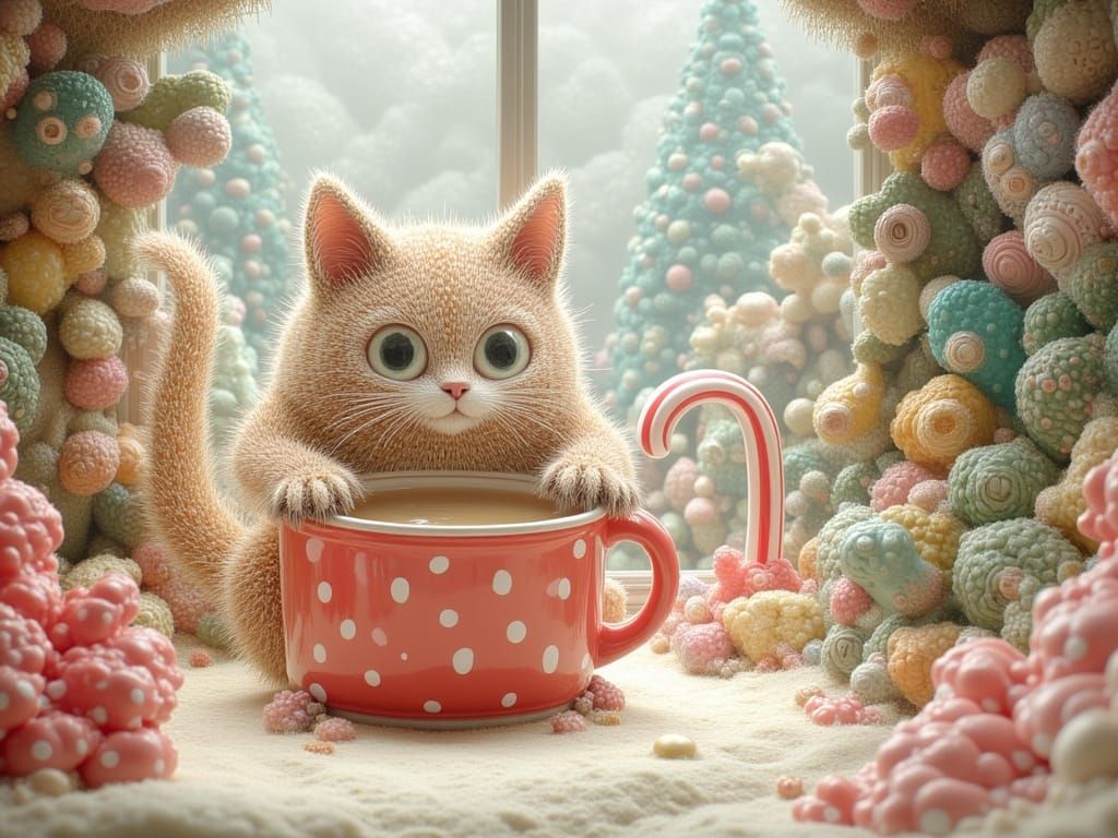 Chococat Enjoys a Peppermint Mocha in Winter Wonderland