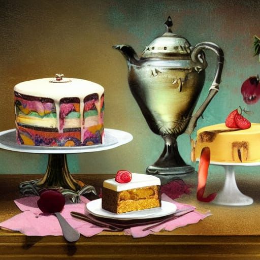 Fancy Cakes Still Life in Oil and Multimedia