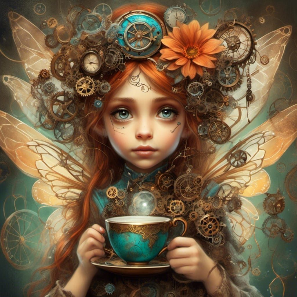<lora:steam dreams 2:1.0>   steampunk fairy, tea cup pixies,...