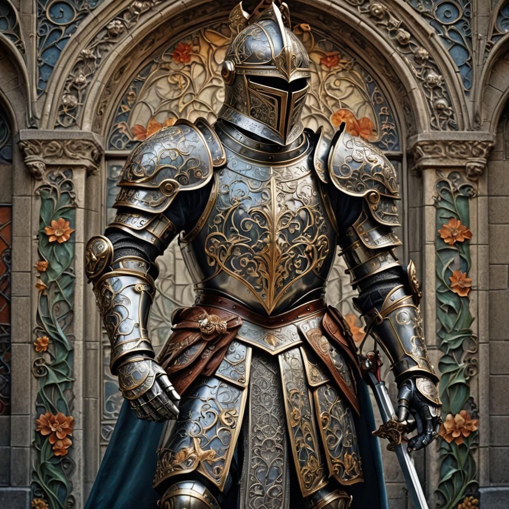 A Knight In Armour With Art Nouveau Decorations