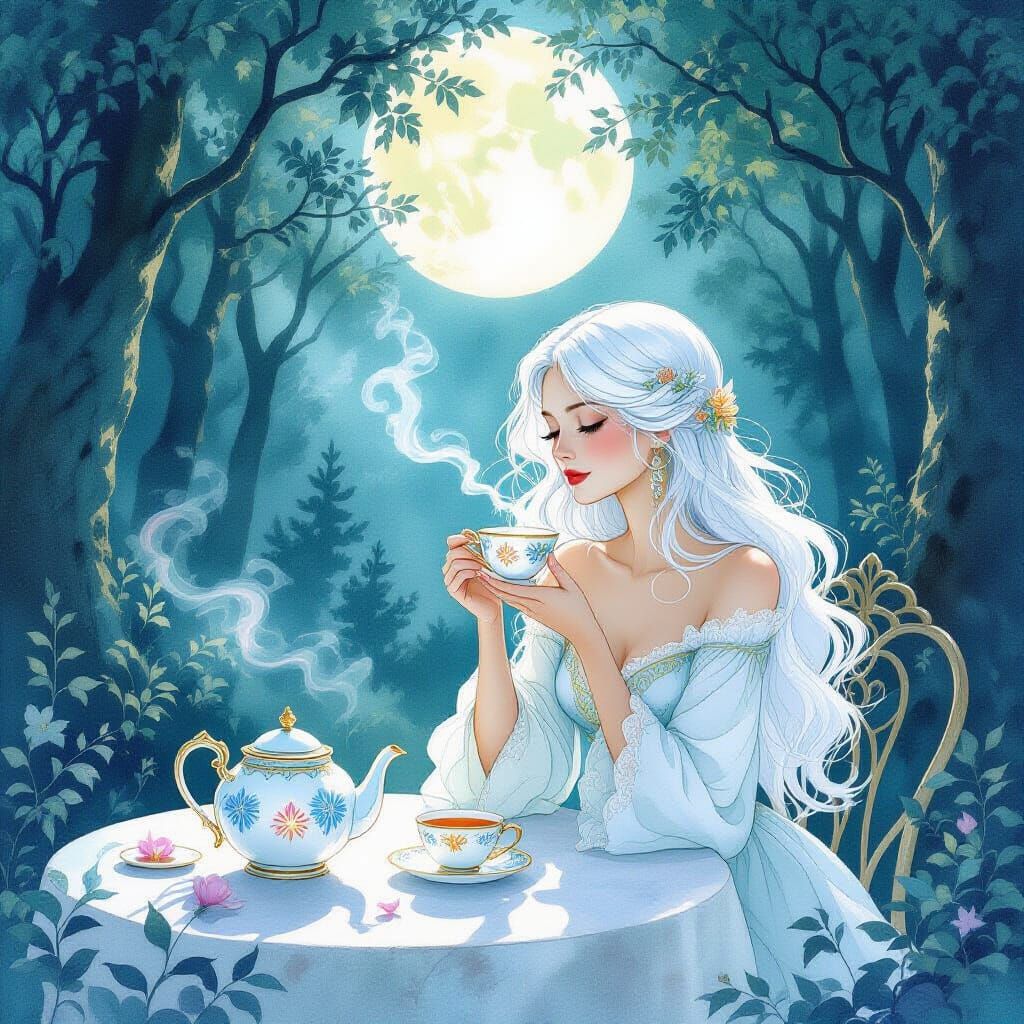 Moonlit Forest Tea Party with Enchanted Teapot